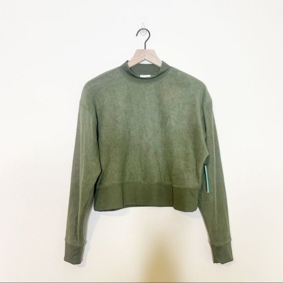 NWT Abound Olive Night Mock Neck Long Sleeve Cropped Fleece Pullover Small - Picture 2 of 11